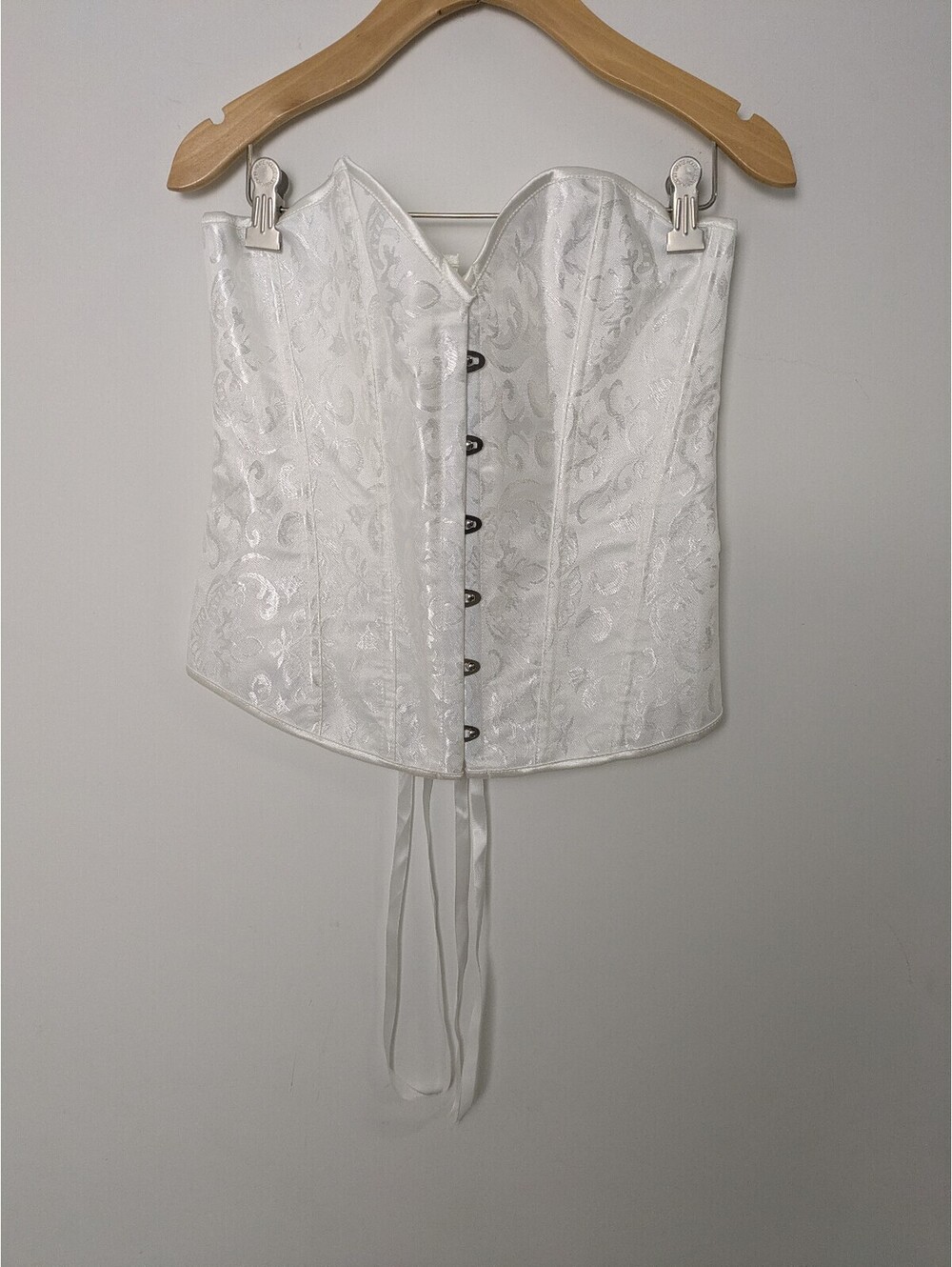 White Jacquard Damask Corset Top – Bridal Brocade Sweetheart Overbust Bustier